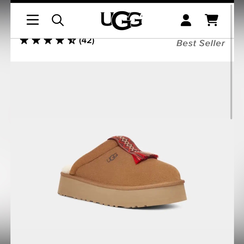 Ugg Tazzle Chestnut open back clog platform slippers with center tassel
